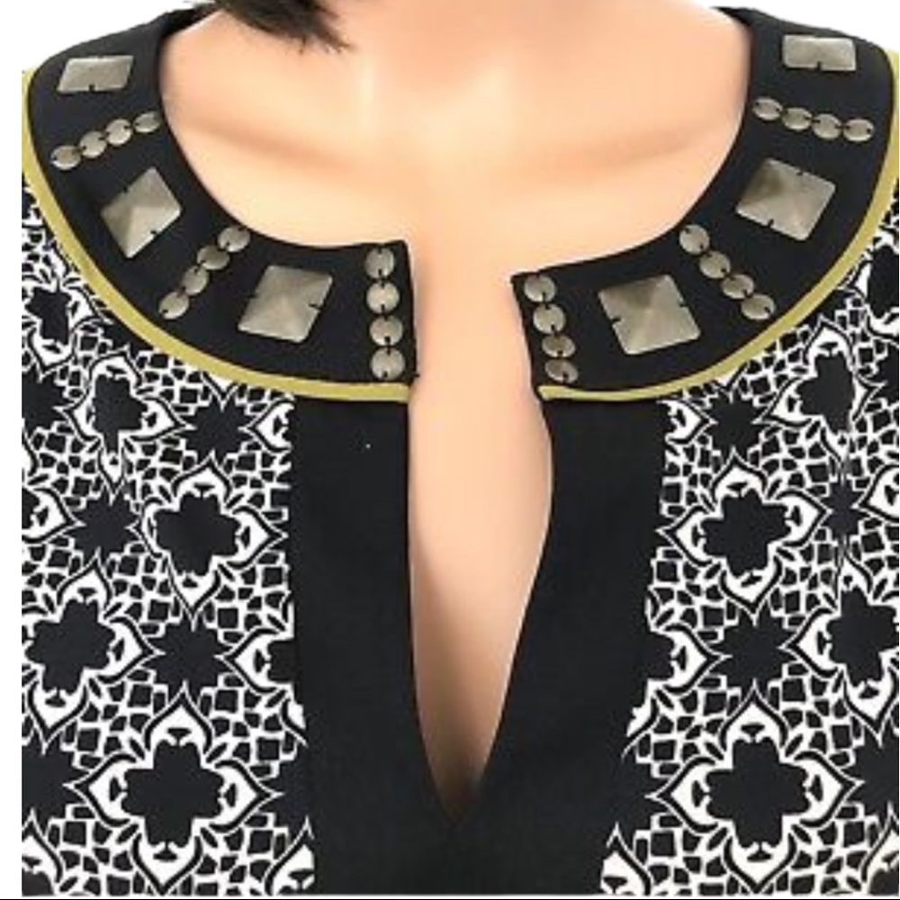 Nicole by Nicole Miller Large Tunic Top Studded V-neck Multi Color And Patterns - Picture 3 of 12